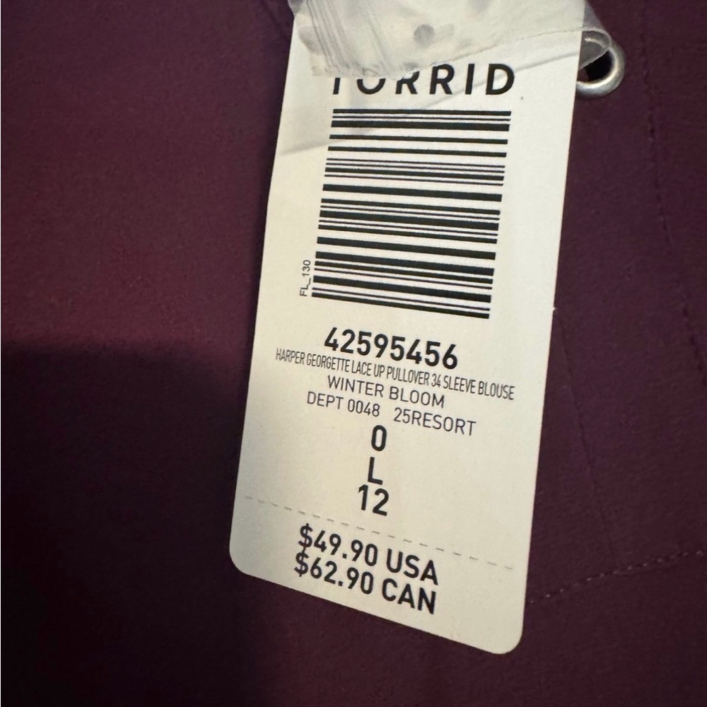 NWT torrid size 0(L) Harper lace up blouse - Picture 6 of 6